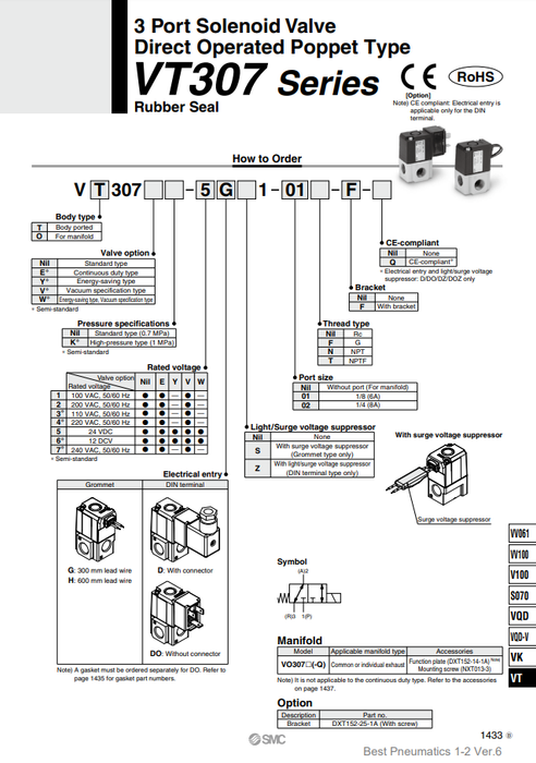 [SMC Pneumatics]Solenoid Valve VT307-5G1-02