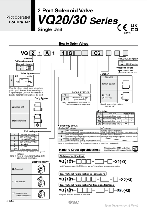 [SMC Pneumatics]Solenoid Valve VQ21A1-5YZ-C6-F