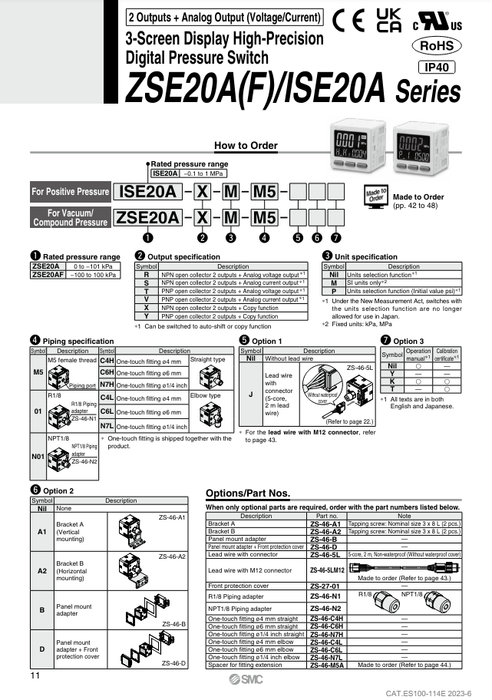 [SMC Pneumatics]Digital Pressure Switch ZSE20A-X-01-A1