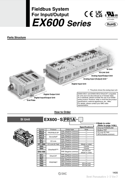 [SMC Pneumatics]Fieldbus System EX600-SEN1