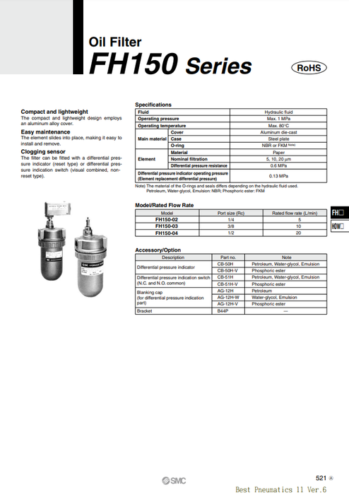 [SMC Pneumatics]Oil Filter FH150-03-510-P020