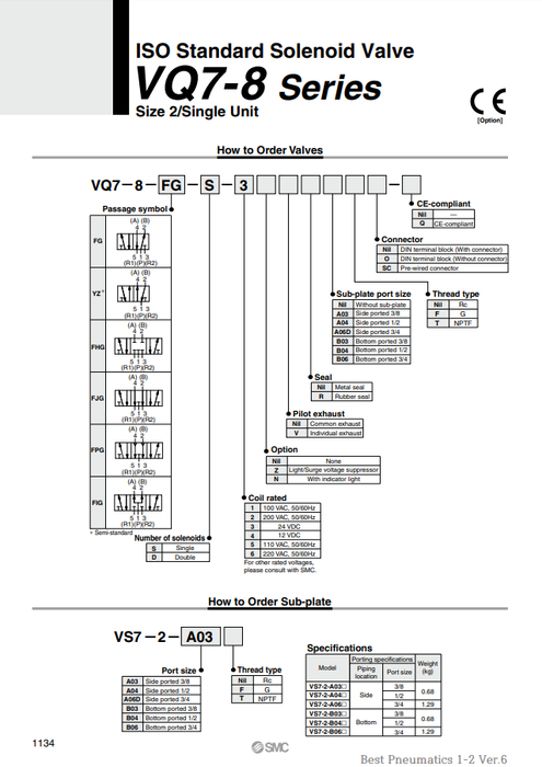 [SMC Pneumatics]Solenoid Valve VQ7-8-FIG-D-3NR