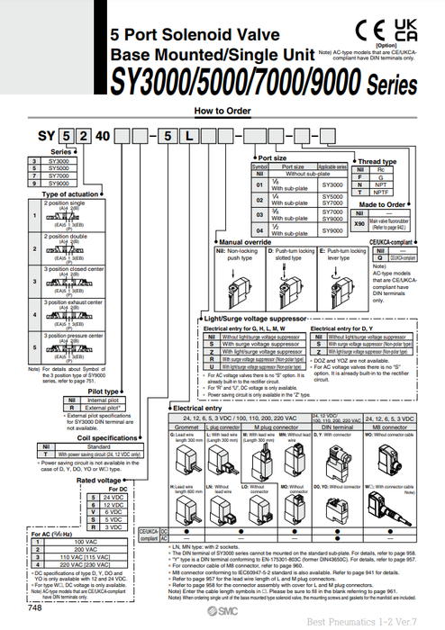 [SMC Pneumatics]Solenoid Valve SY7240-5DO