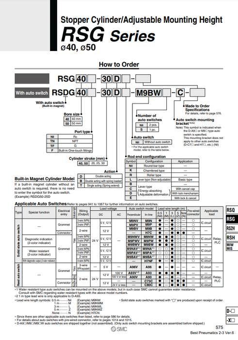 [SMC Pneumatics]Stopper Cylinder RSDG50-30DL