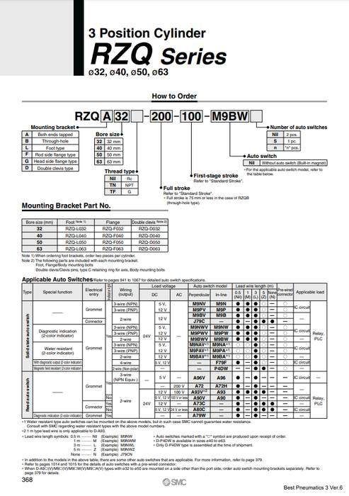 [SMC Pneumatics]Stopper Cylinder RZQA32-100-50