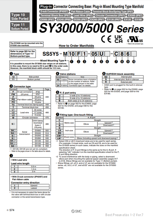 [SMC Pneumatics]Manifold SS5Y5-M11SEA-12B-C6