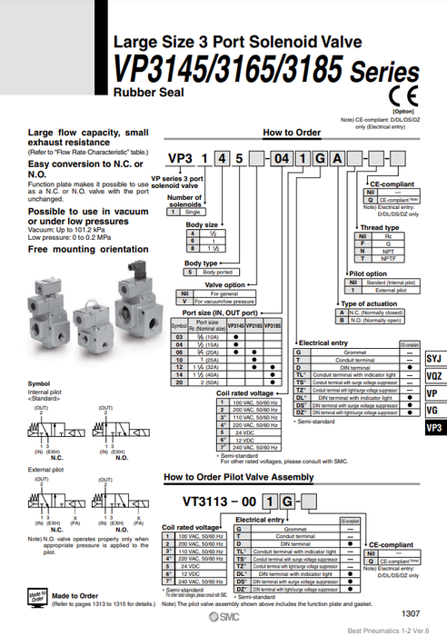 [SMC Pneumatics]Solenoid Valve VP3185-145DZA1