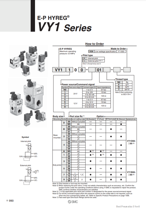 [SMC Pneumatics]Electro-pneumatic Regulator VY1901-20-BGN