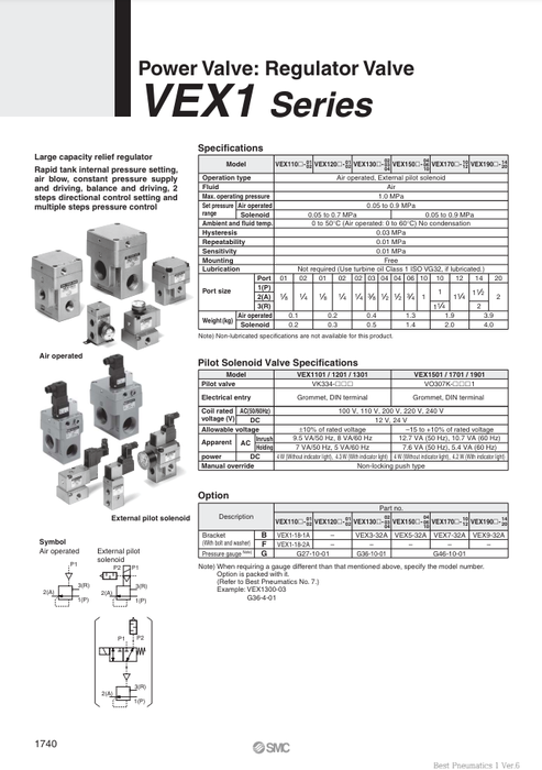 [SMC Pneumatics]Regulator Valve VEX1200-02-G