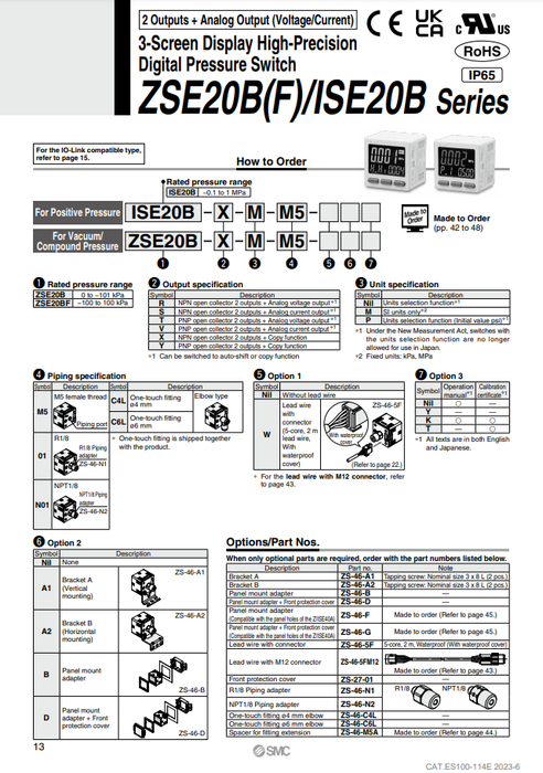 [SMC Pneumatics]Digital Pressure Switch ZSE20B-R-C6L-WB