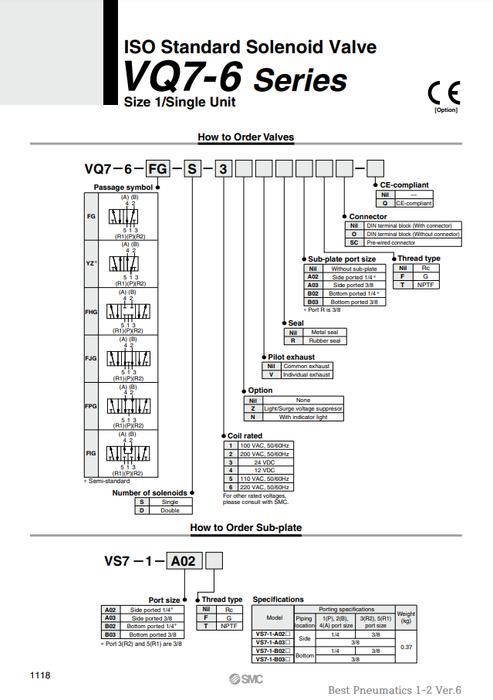 [SMC Pneumatics]Solenoid Valve VQ7-6-FJG-D-5NR