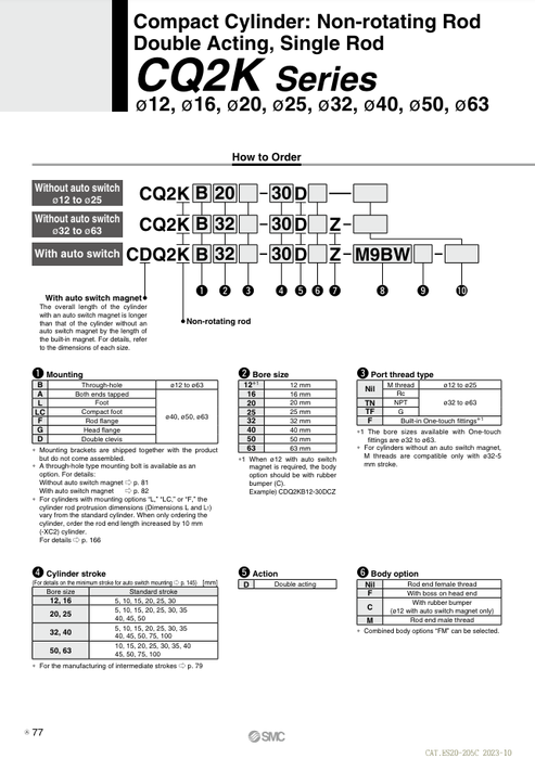 [SMC Pneumatics]Compact Cylinder CQ2KB25-40DM