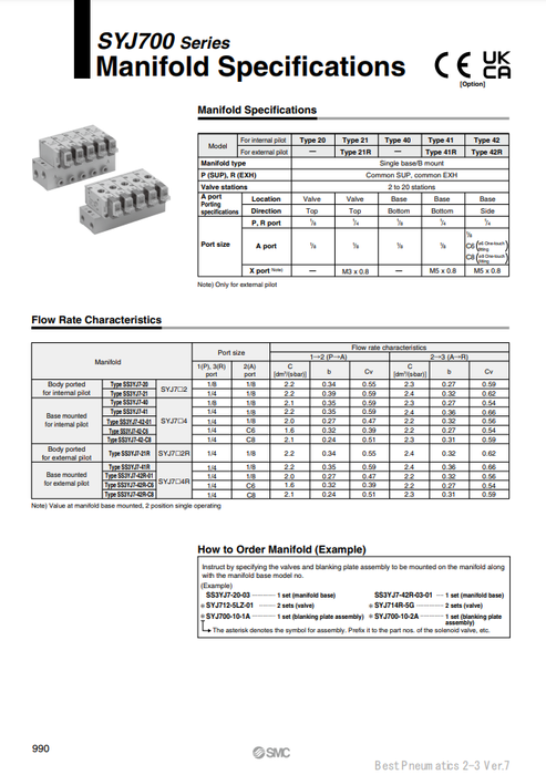 [SMC Pneumatics]Manifold SS3YJ7-42-02-01-Q