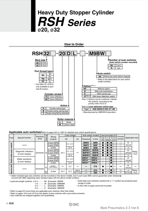 [SMC Pneumatics]Heavy Duty Stopper Cylinder RSH20-15TL-DC