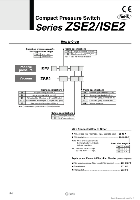 [SMC Pneumatics]Vacuum Pressure Switch ZSE2-0X-15-D