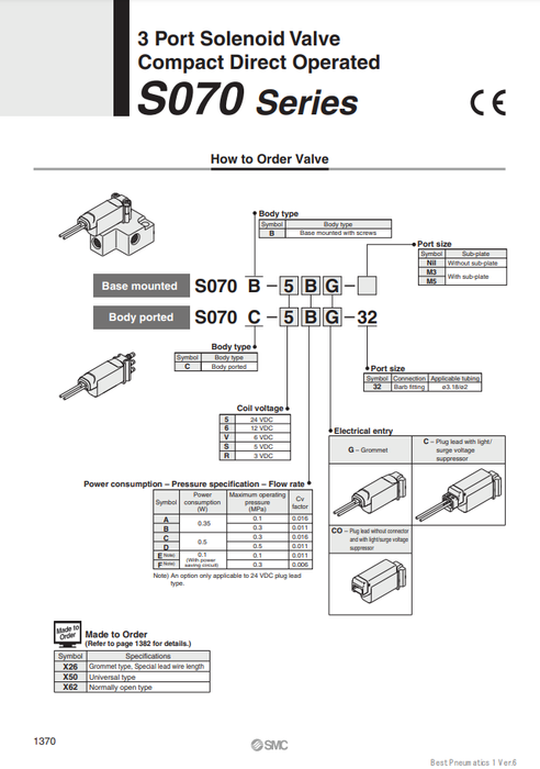 [SMC Pneumatics]Solenoid Valve S070B-5DC-M5