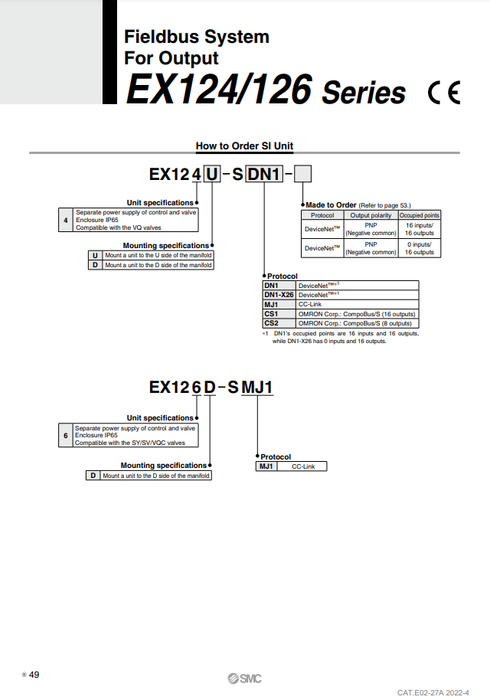 [SMC Pneumatics]Fieldbus System EX126D-SMJ1