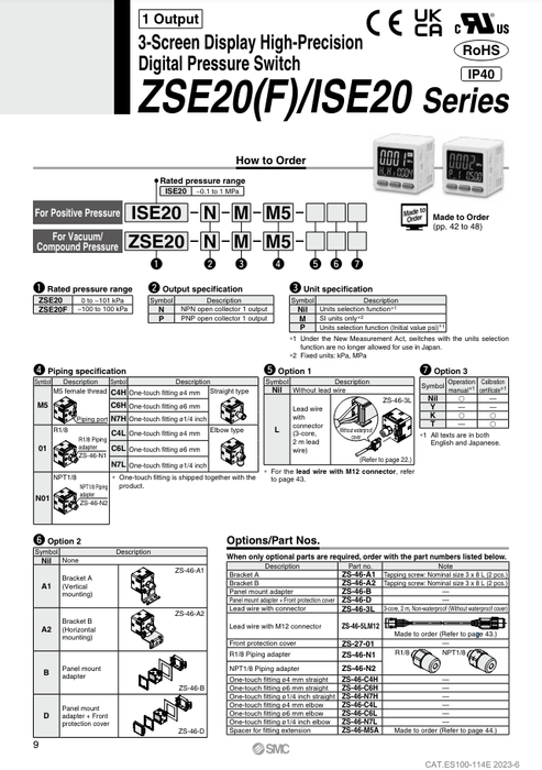 [SMC Pneumatics]Digital Pressure Switch ZSE20-N-M-C4L-LD