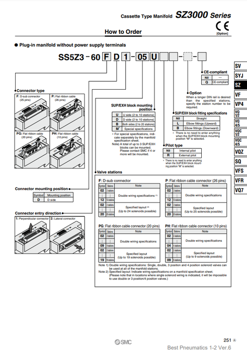 [SMC Pneumatics]Manifold SS5Z3-60PGD1-06D