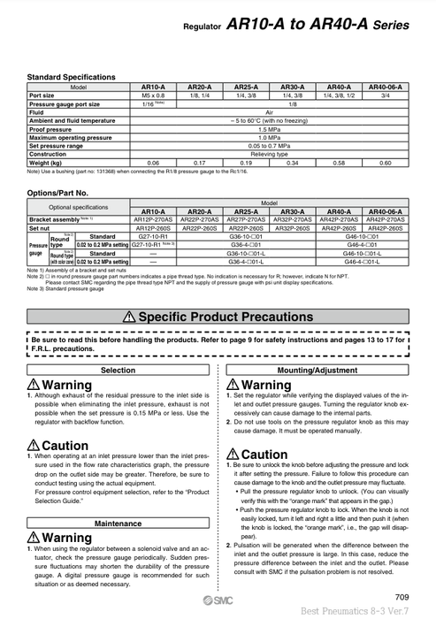 [SMC Pneumatics]Regulator AR10-M5B-A