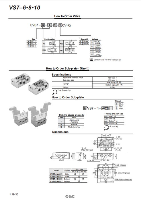 [SMC Pneumatics]Solenoid Valve EVS7-6-FG-S-3CV