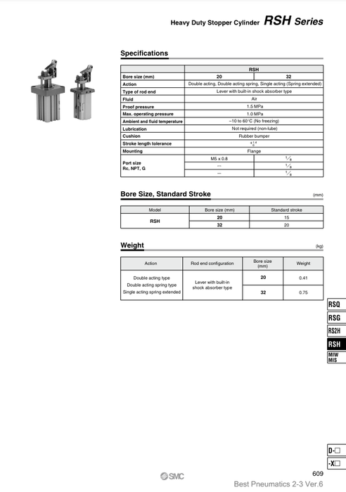 [SMC Pneumatics]Heavy Duty Stopper Cylinder RSH20-15TL-DC