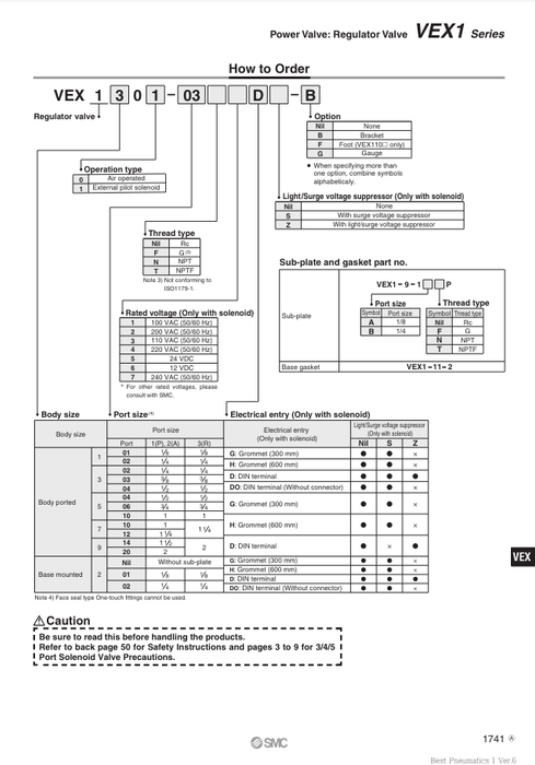 [SMC Pneumatics]Regulator Valve VEX1200-02-G