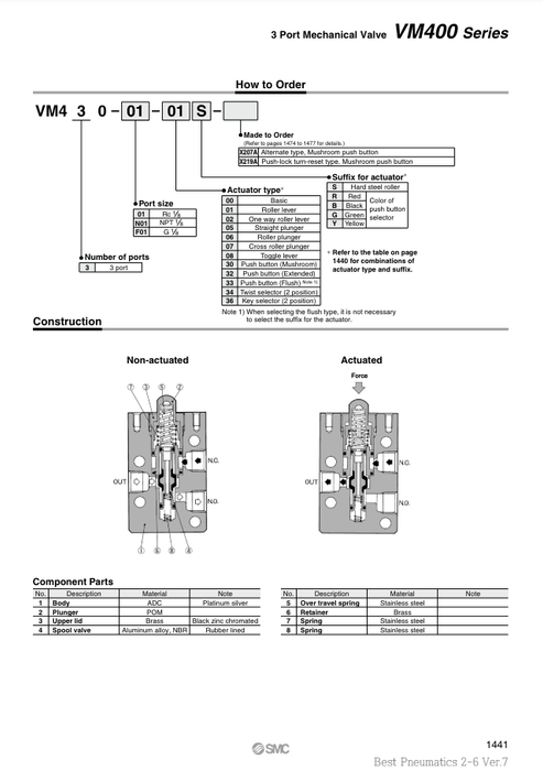 [SMC Pneumatics]Mechanical Valve VM430-01-08