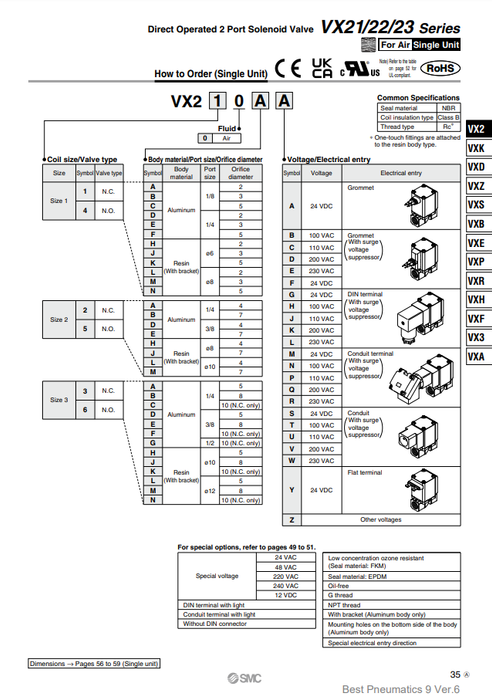 [SMC Pneumatics]Solenoid Valve VX210EGXB