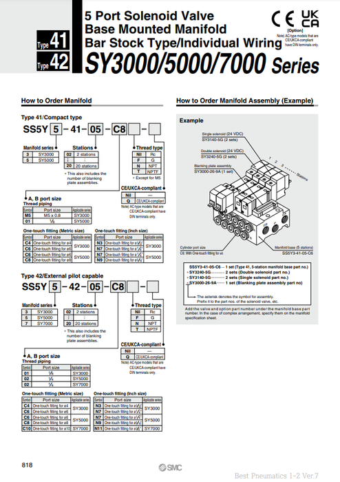 [SMC Pneumatics]Manifold SS5Y5-41-05-C6