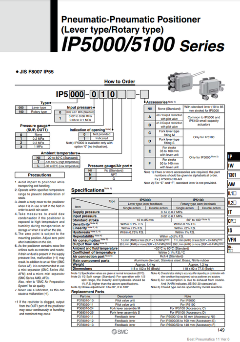 [SMC Pneumatics]Pneumatic Positioner IP5000-010N