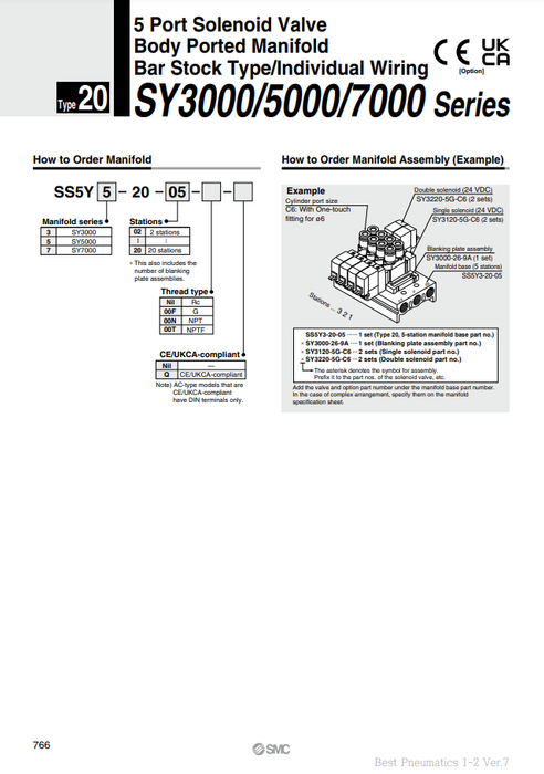 [SMC Pneumatics]Manifold SS5Y5-20-08