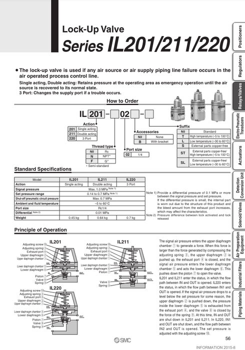 [SMC Pneumatics]Lock-Up Valve IL201-N02-L