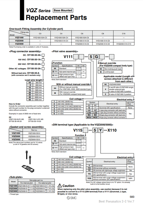 [SMC Pneumatics]Pilot Valve Assembly V111-5MZ