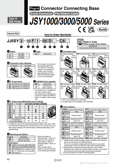 [SMC Pneumatics]Connector Connecting Base JJ5SY3-10F1-03B-C8