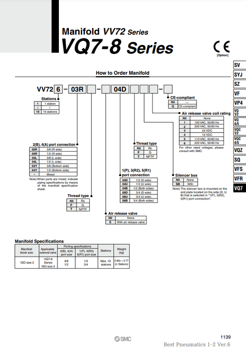 [SMC Pneumatics]Manifold VV726-04R-04B