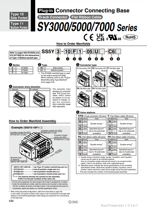 [SMC Pneumatics]Manifold SS5Y3-10PG1-10BS-CMD