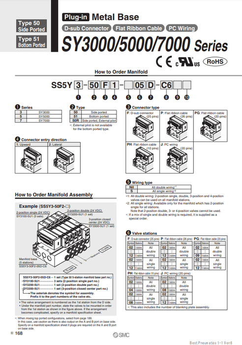 [SMC Pneumatics]Manifold SS5Y3-50F2-03B-C6N