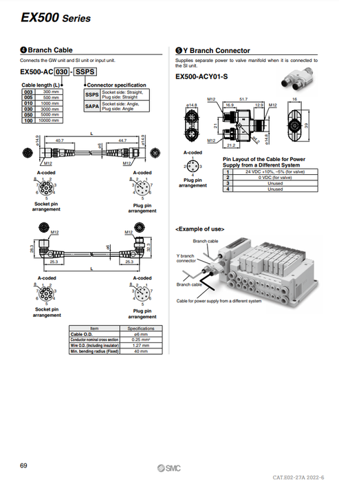 [SMC Pneumatics]Connector Accessories Cable EX500-AC010-SSPS