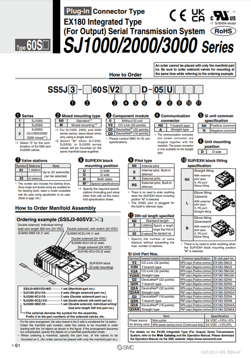 [SMC Pneumatics]Manifold SS5J3-60SQ2D-14B