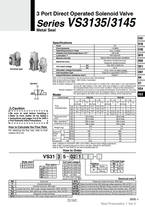 [SMC Pneumatics]Solenoid Valve VS3135-041