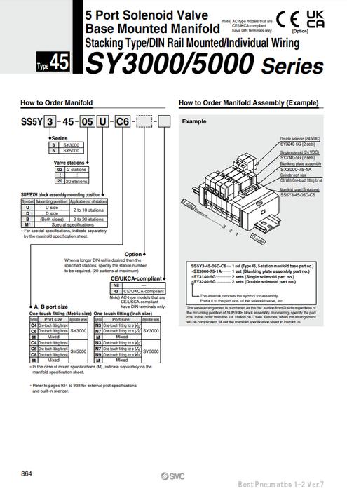 [SMC Pneumatics]Manifold SS5Y3-45-04U-C6