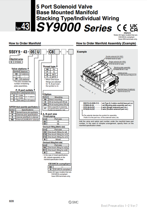 [SMC Pneumatics]Manifold SS5Y9-43-08BR-C12