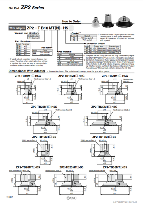 [SMC Pneumatics]Vacuum Pad ZP2-TB10MTGS-H5