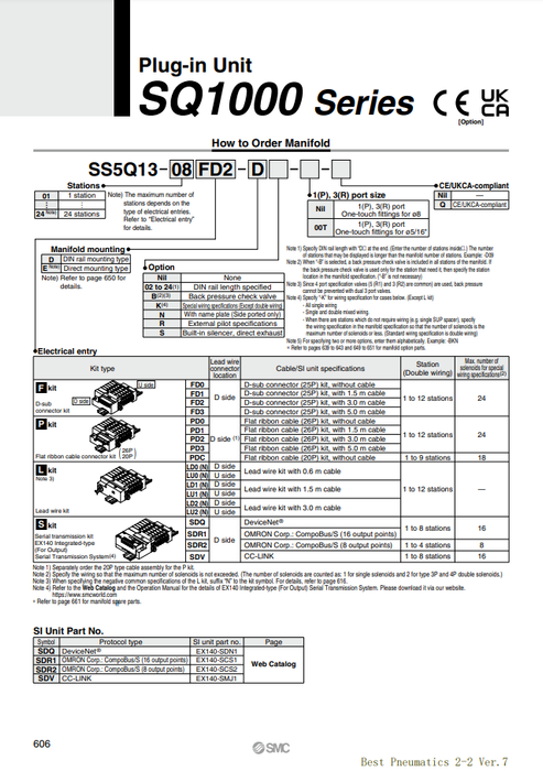 [SMC Pneumatics]Manifold SS5Q13-08SDV-DS