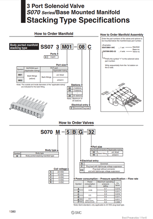 [SMC Pneumatics]Manifold S070M-5DC-40