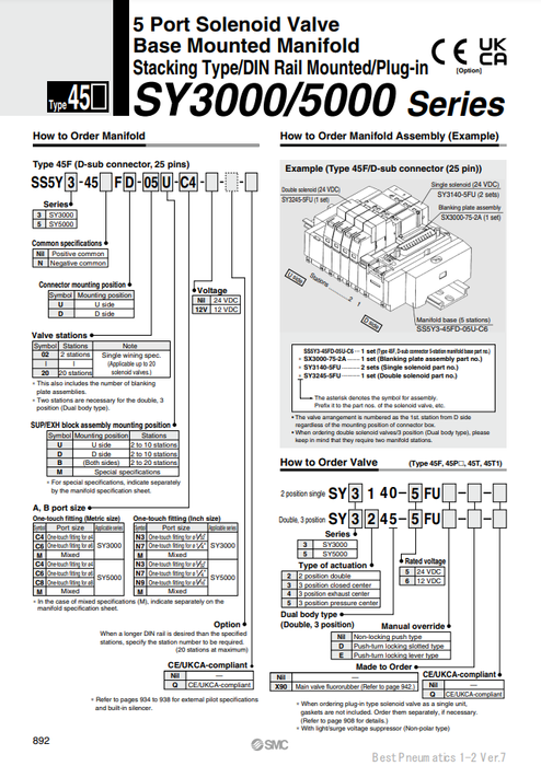 [SMC Pneumatics]Manifold SS5Y3-45NFD-10B-C4