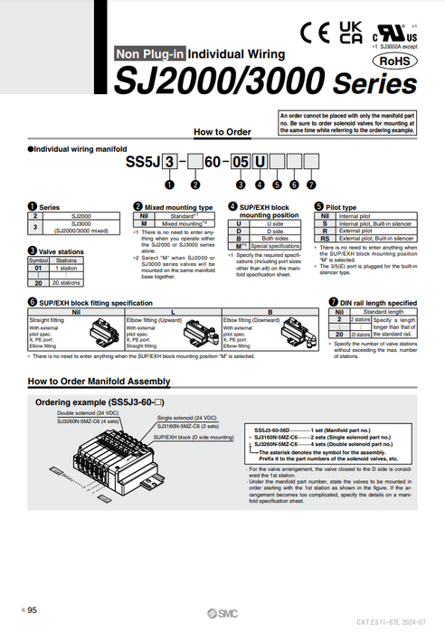 [SMC Pneumatics]Manifold SS5J3-60-07U8