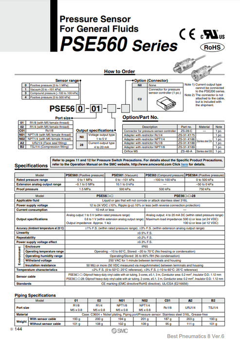 [SMC Pneumatics]Pressure Sensor PSE563-A2-28