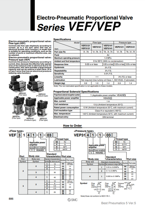 [SMC Pneumatics]Electro-pneumatic Proportional Valve VEP3121-1